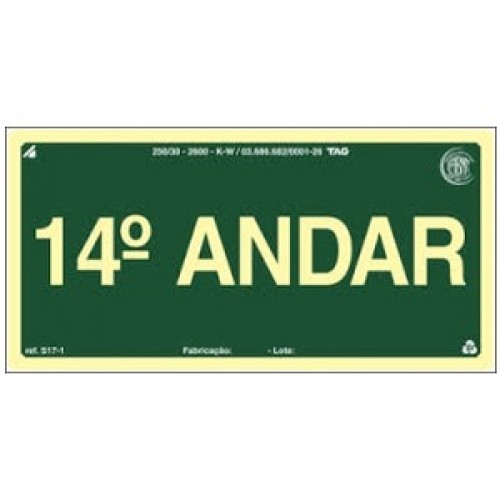 PLACA FOTOLU. AUTO EXTINGUÍVEL PAVIMENTO 14 ANDAR 19,5 X 19,5 (DESTAK)