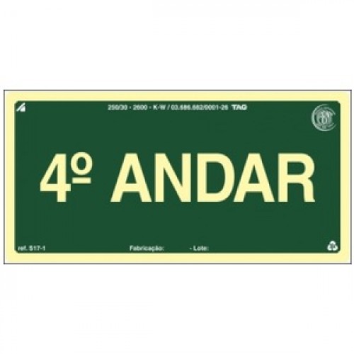 PLACA FOTOLU. AUTO EXTINGUÍVEL PAVIMENTO 04 ANDAR 19,5 X 19,5 (DESTAK)