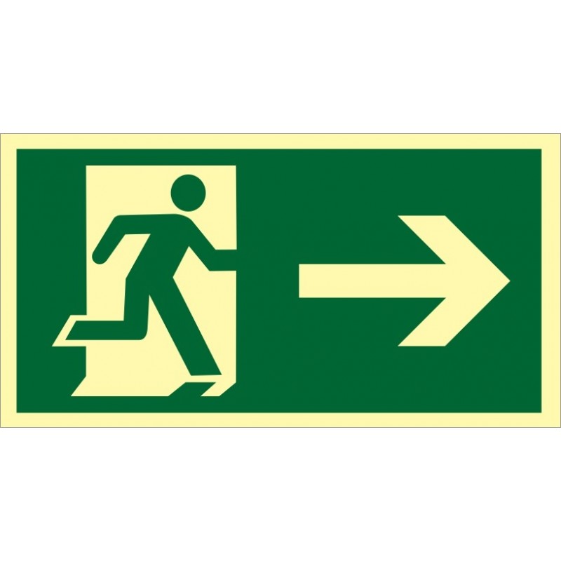 PLACA FOTOLU. AUTO EXTINGUÍVEL P/ÁREA EXTERNA SAÍDA EMERG. A DIREITA (DESTAK)